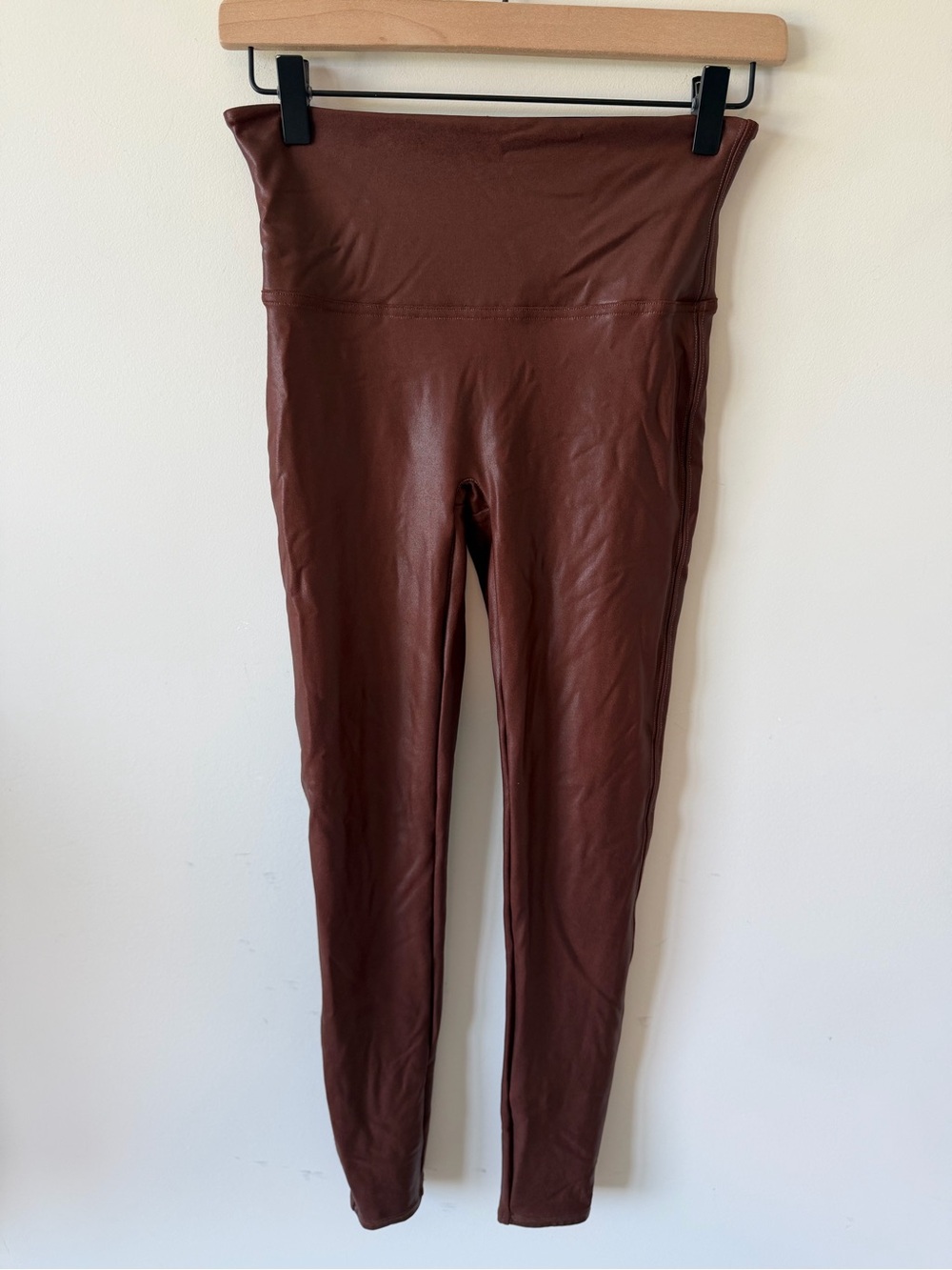 SPANX High-Waist Faux Leather Leggings in Mahogany